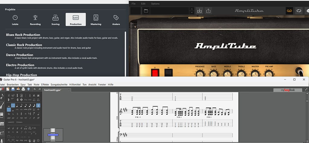 Mehrere Musikproduktions Softwareanwendungen überlagern den Bildschirm