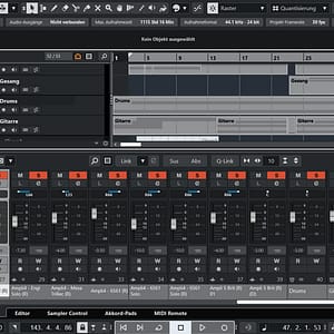 Projekt in Cubase 13 Pro mit 52 Spuren und Mix Console